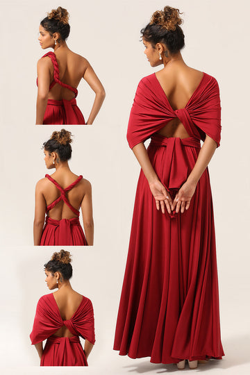 Beauty A-Line Halter Neck Burgund Long Bridesmaid Dress med Criss Cross Back